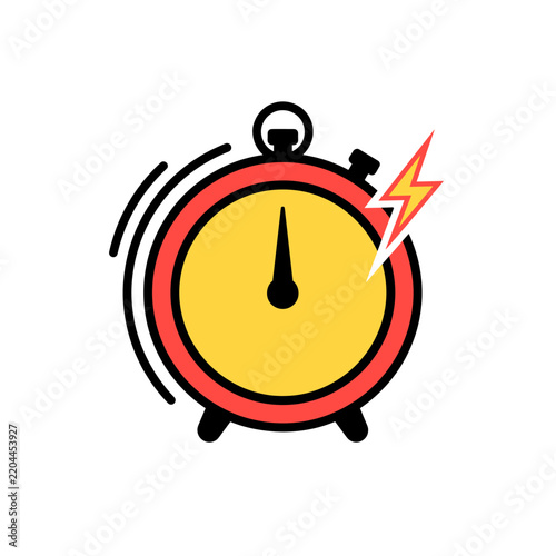 Alarm clock ringing with lightning bolt symbol indicating urgency or speed PNG Isolated on transparent background