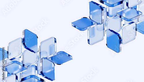 Abstract Background with Floating Blue Glass Squares and Transparency
