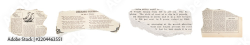 PNG Vintage torn newspaper clippings isolated on white, transparent background