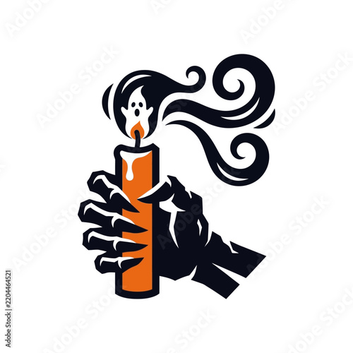 Scary Hand Holding a Burning Candle with Spooky Smoke