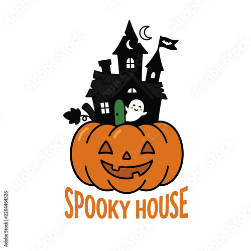Spooky House and Pumpkin Halloween Celebration Illustration