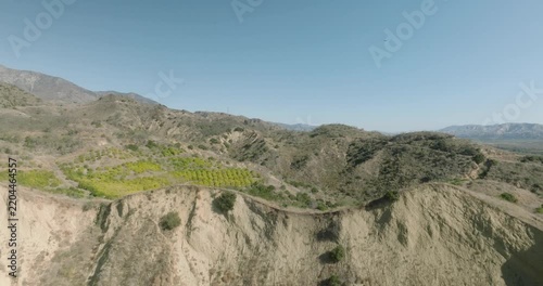 Aerial View of Cultivated Rows on Dry Hillside