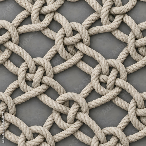 Massive Interwoven Rope Knots on Gray Background Photorealistic Texture
