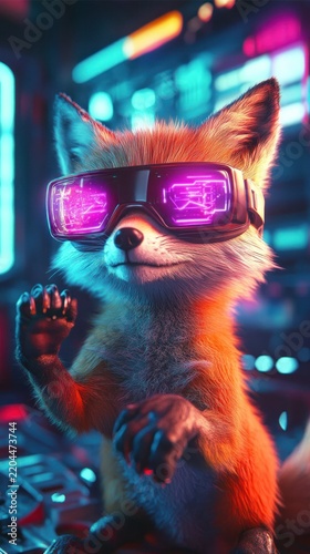 Fox wearing vr headset futuristic technology concept