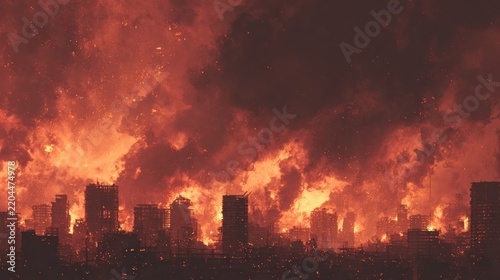 City buildings engulfed in fire