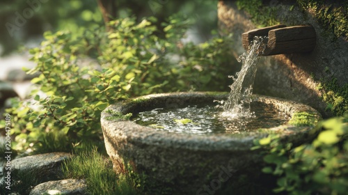 Water fountain with flowing water nature scene