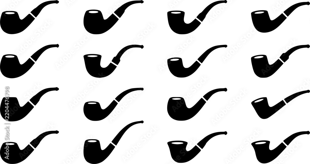 Fototapeta premium A black silhouette of a curved tobacco pipe on a white background silhouette 