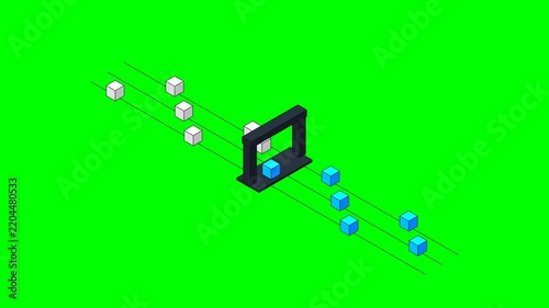 3D Animation: Cubes Moving Through Portal on Green Screen