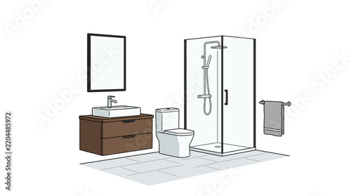 Minimalist Bathroom Furniture Interior Sketch Illustration
