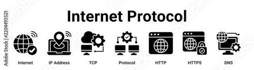 Internet Protocol web banner icon vector illustration concept for technology with icon of Internet, IP Address, TCP, Protocol, HTTP.