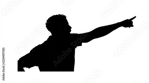 Man silhouette pointing forward isolated on white background