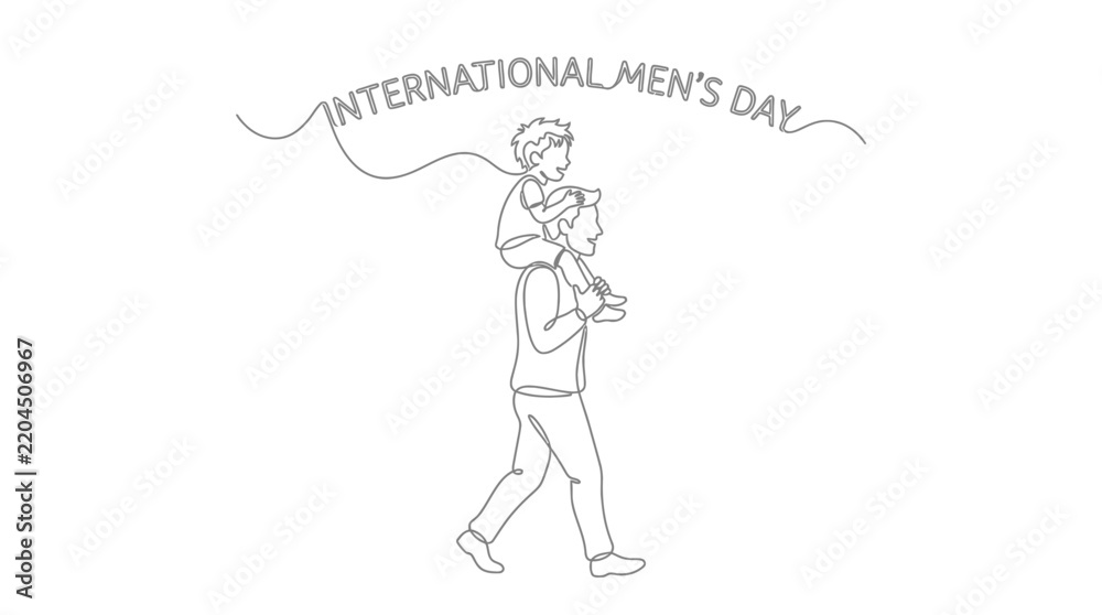 Fototapeta premium Father Carrying Son on Shoulders, International Men's Day Line Art