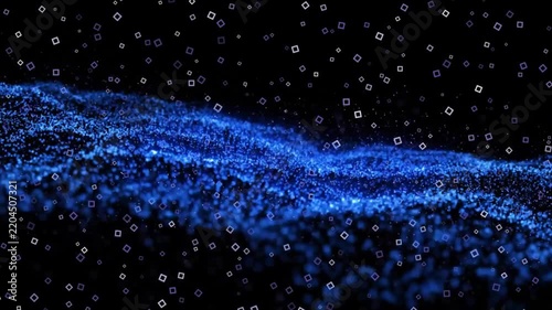 Abstract Blue Particle Energy Wave with Glowing Digital Motion and Data Flow