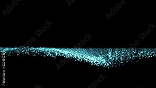 Futuristic Cyan Particle Wave with Glowing Digital Data Flow on Black Background
