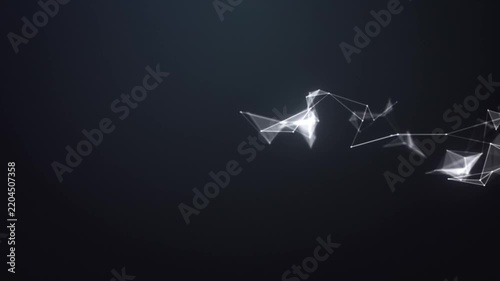 Abstract White Digital Particle Mesh with Glowing Geometric Network on Black Background
