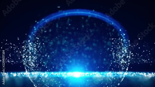 Futuristic Blue Glowing Particle Sphere with Digital Network Technology Background