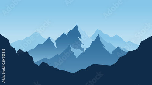 Minimalist Blue Mountain Range Landscape Background with Peaks