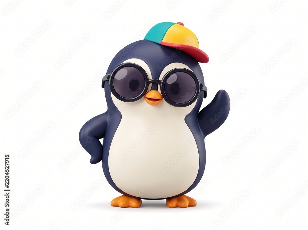 Obraz premium Cute Penguin Wearing Sunglasses and Colorful Cap