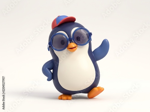 Cute Penguin Wearing Sunglasses and Colorful Cap