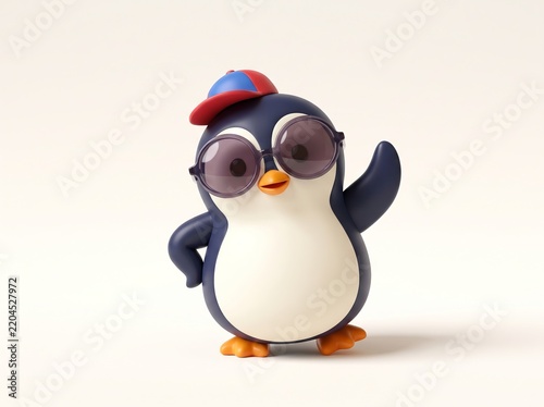 Cute Penguin Wearing Sunglasses and Colorful Cap