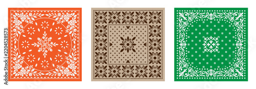 bandana scarf floral pattern ornament vintage kerchief square handkerchief print botanical flower leaf border design cloth fashion accessory style decorative background isolated elegant classic motif
