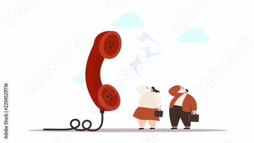 Stressed business people with vintage phone, communication problem concept