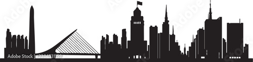 Adobe Illustrator Artwork of South America Skyline Silhouette Combining Buenos Aires Argentina and Sao Paulo Brazil Iconic Landmarks