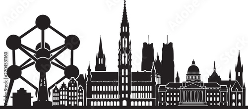Adobe Illustrator Artwork of Minimalist Flat Vector Silhouette of Brussels Belgium Skyline