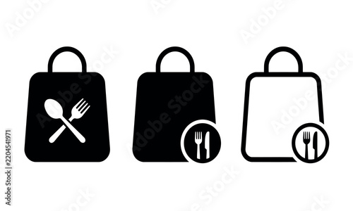 Set of food delivery bag icons with fork and spoon symbols