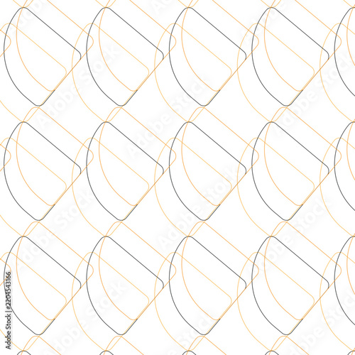 Seamless geometric line pattern with black and orange curved shapes, abstract repeating vector background