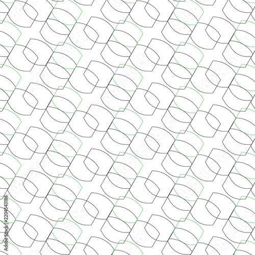 Seamless diamond mesh pattern with black and green interwoven lines, geometric vector background