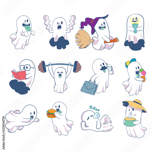 Cute Ghost Daily Activities and Lifestyle Illustration Collection