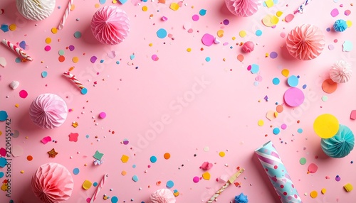 Soft Pink Confetti Celebration Flat Lay