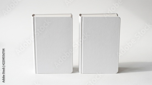 Two Blank White Hardcover Books Standing Upright - Minimalist Branding Mockup for Creative Design