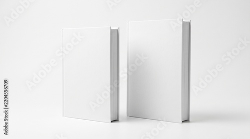 Two Blank White Hardcover Books Standing Upright - Professional Minimalist Mockup for Book Design