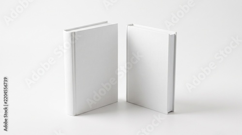 Two Blank White Hardcover Books Standing Upright - Minimalist Branding Mockup for Cover Design