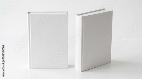 Two Blank White Hardcover Books Standing Upright - Clean Minimalist Branding Mockup for Designers