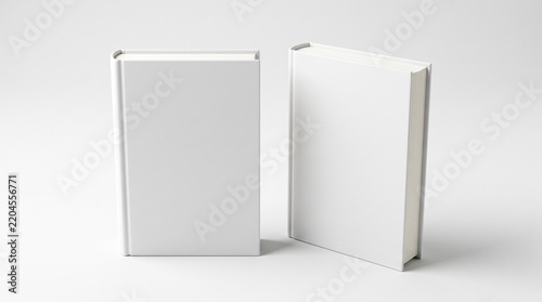 Two Blank White Hardcover Books Standing Upright - Minimalist Mockup for Custom Book Cover Design