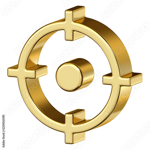 Gold metallic target crosshair icon with center circle and aim line