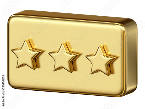 Gold metallic plate icon with three star rank rating mark