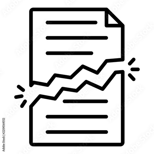 torn paper outline icon. ripped page. shows damage broken file, document, and stationery