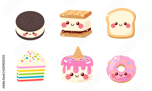 Cute whimsical biscuit and cake dessert clipart