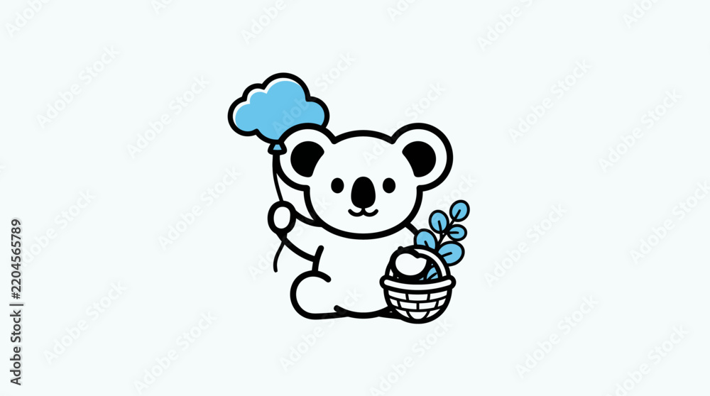 Obraz premium Cute Koala Holding a Cloud Shaped Balloon Logo Vector Illustration for Kids Brand Identity