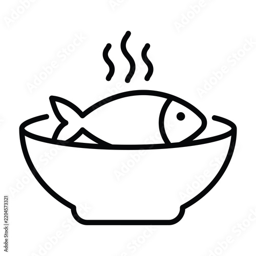 Steaming Fish Dish Icon Minimalist Line Art Symbol for Seafood Restaurant Menu