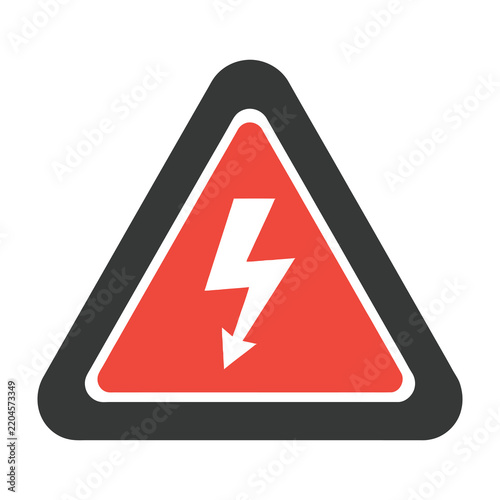 High Voltage Warning Sign Featuring A Bold White Lightning Bolt On Red Triangle