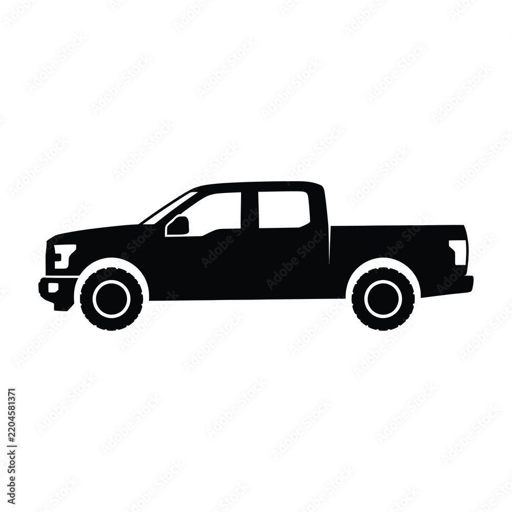 Obraz premium Black silhouette of a modern pickup truck side view isolated on white background