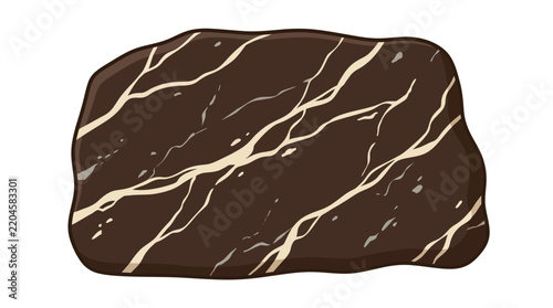 Dark brown rock slab with layered white veins.