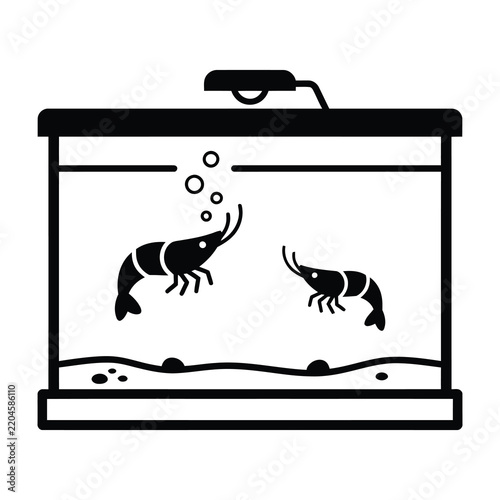 Shrimp Tank Icon Featuring Two Small Aquatic Crustaceans Swimming In Aquarium