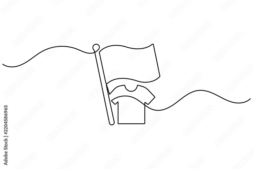 Obraz premium Tshirt line art continuous single line drawing with flag editable stroke minimal outline vector illustration