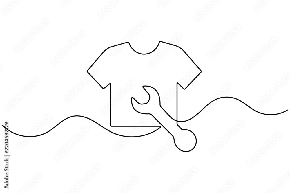Obraz premium Tshirt line art continuous single line drawing with wrench editable stroke minimal outline vector illustration